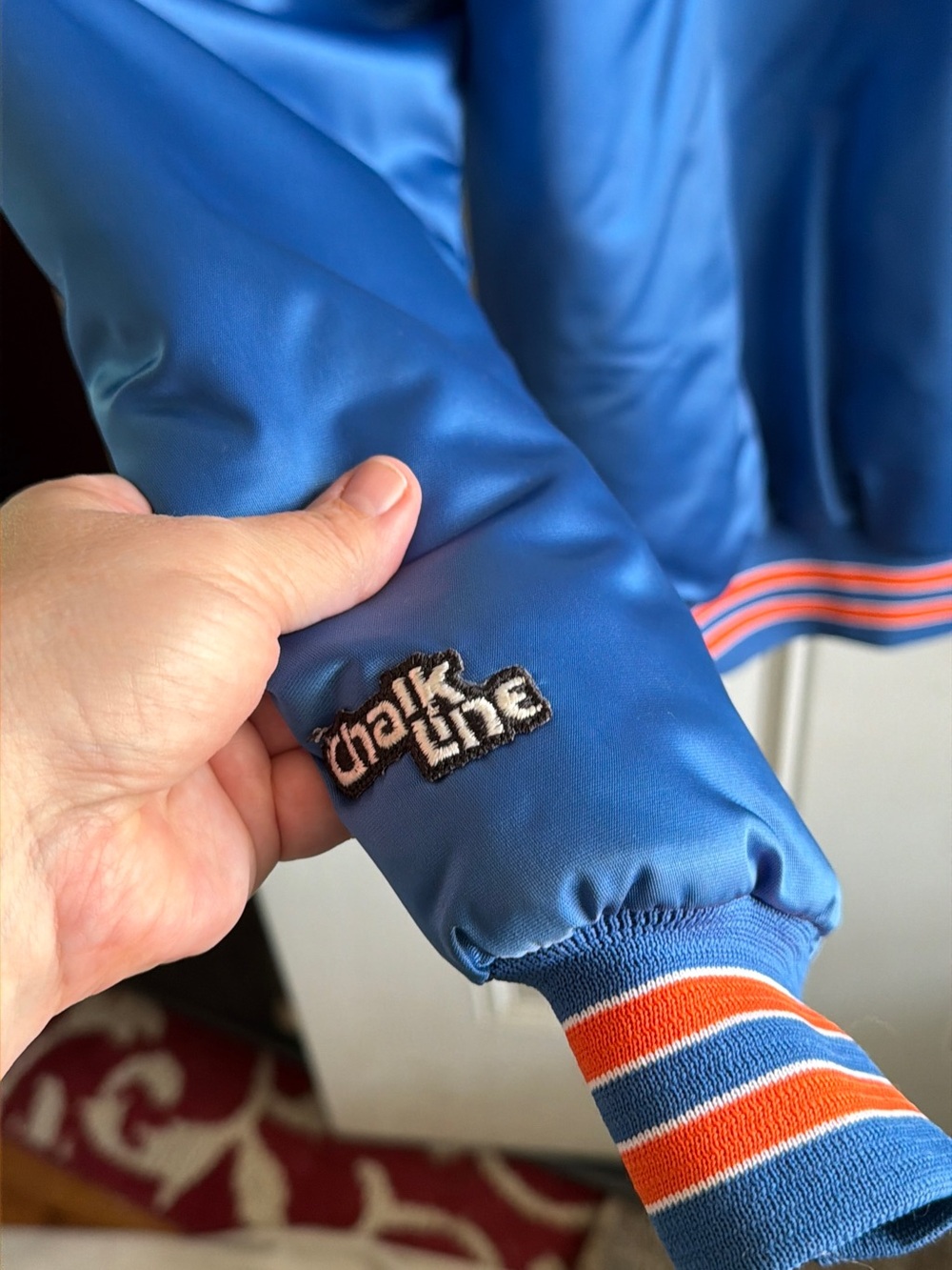 Vintage Blue Cavaliers Satin Bomber Jacket with Orange Trim - Picture 4 of 6